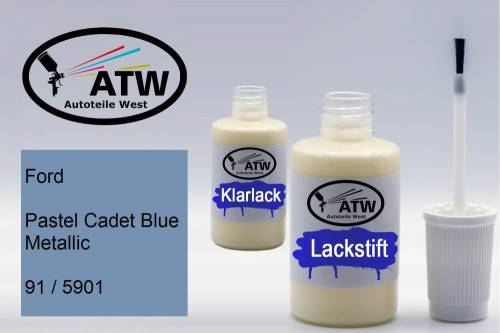 Ford, Pastel Cadet Blue Metallic, 91 / 5901: 20ml Lackstift + 20ml Klarlack - Set, von ATW Autoteile West.